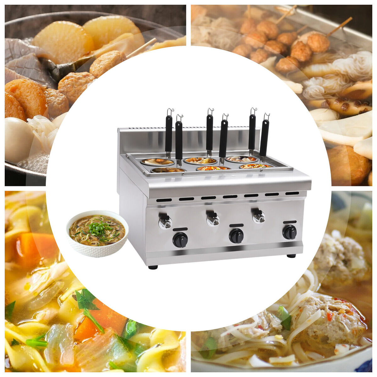 Commercial Pasta Cooker 6 Pots Stainless Noodle Boiler Machine B957001