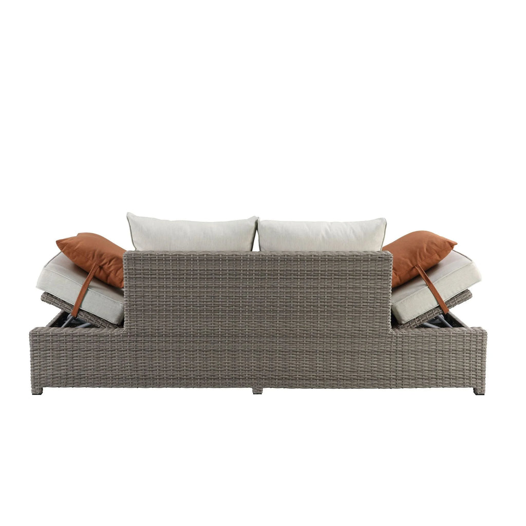 Beige Fabric Patio Sofa & Ottoman with 2 Pillows I9843