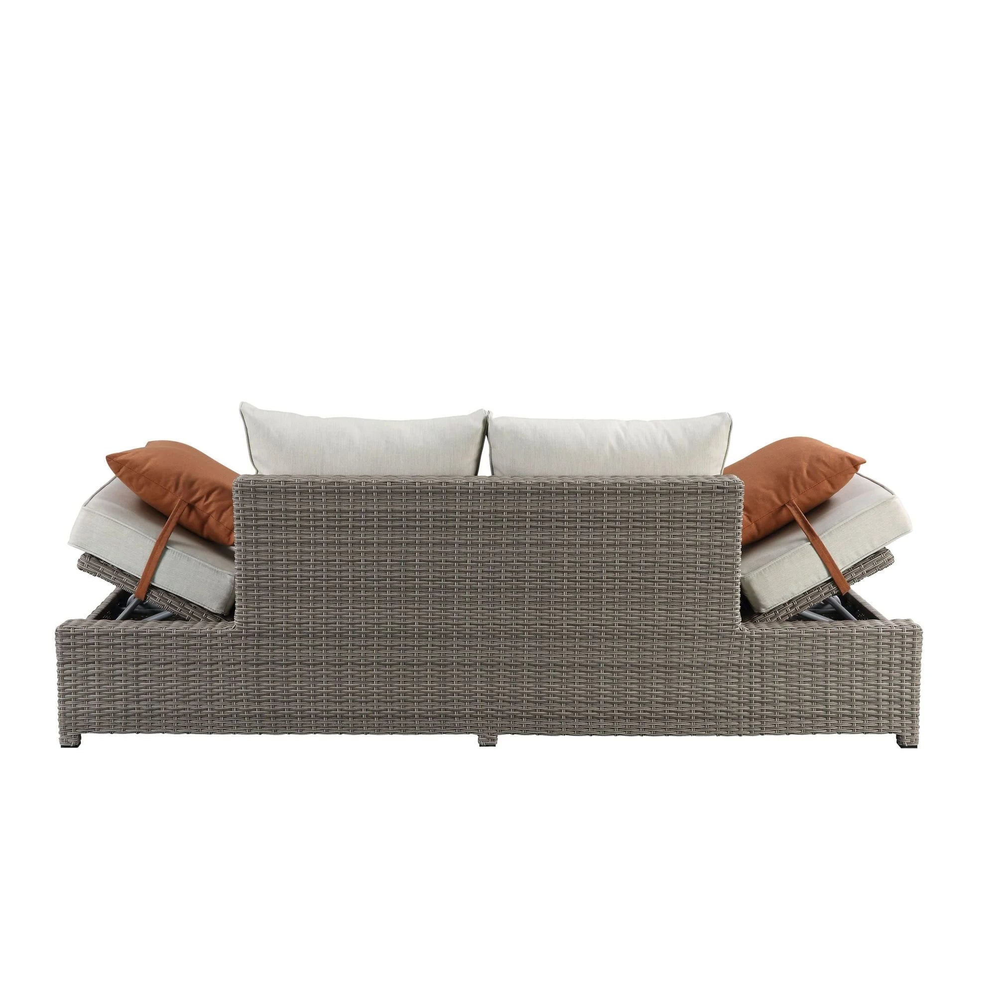 Beige Fabric Patio Sofa & Ottoman with 2 Pillows I9843