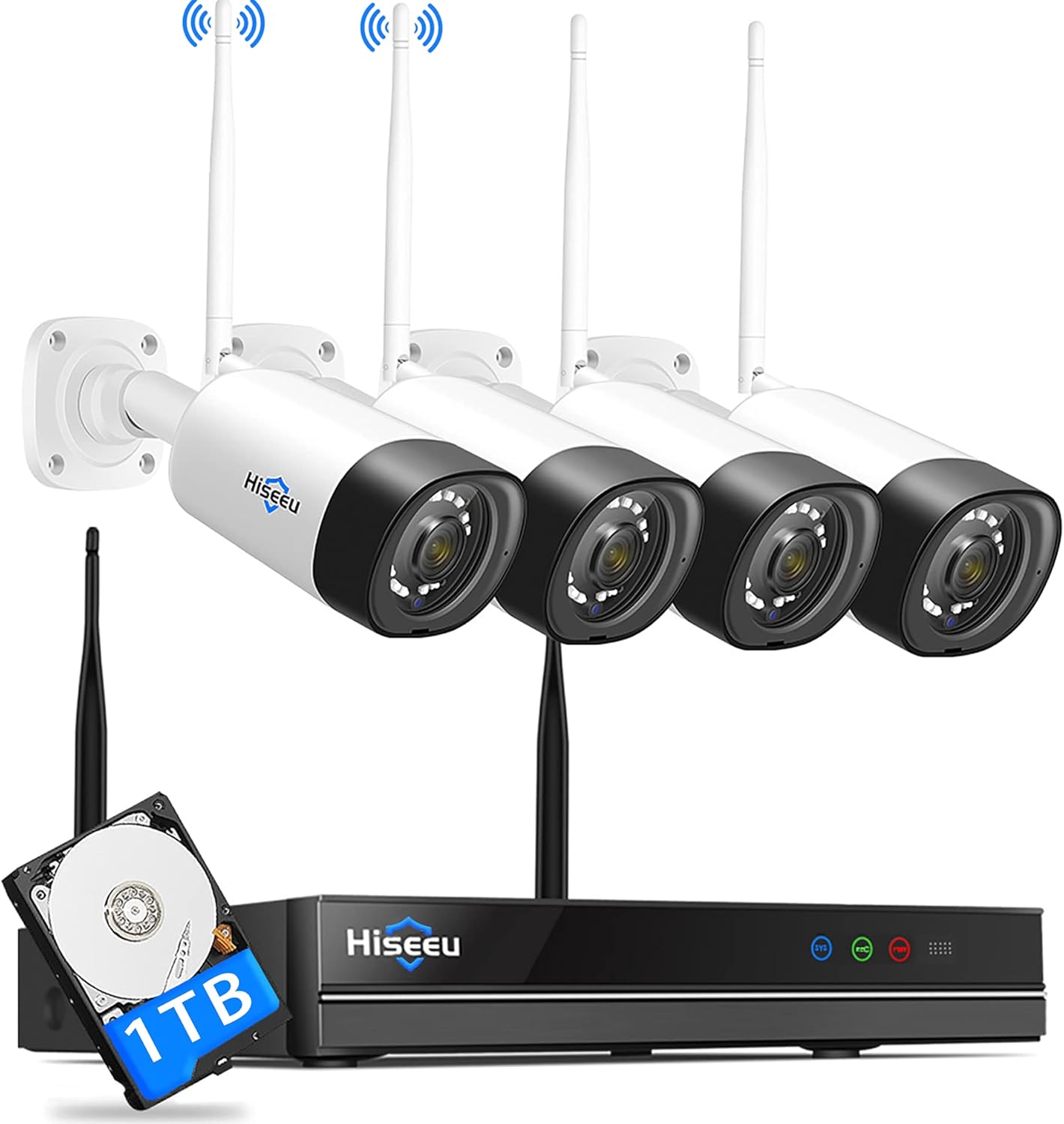 Wireless Security Camera System, 1TB Hard Drive, 3 Megapixels, 8CH NVR, IP66 Waterproof C596