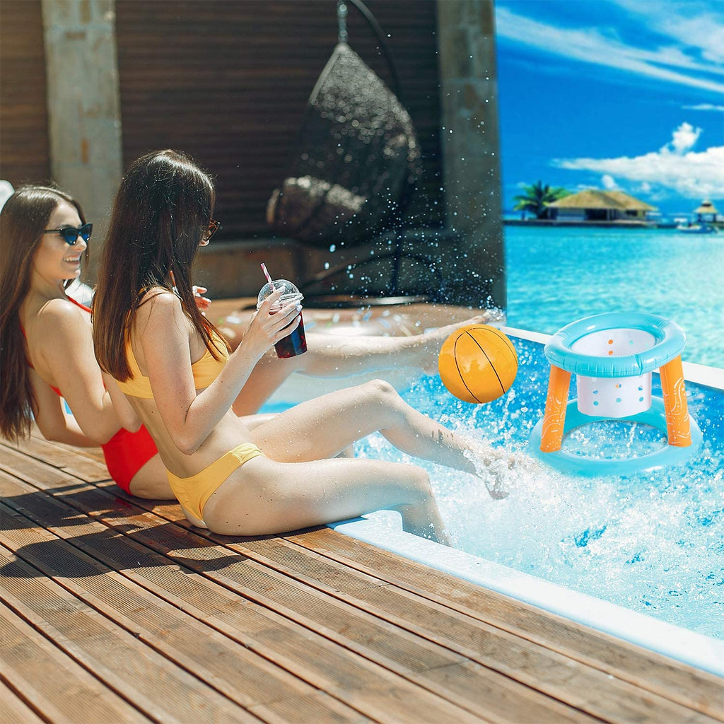 2-in-1 Inflatable Floating Pool Volleyball Basketball Game Set with Weight Bags, Light Blue G6829