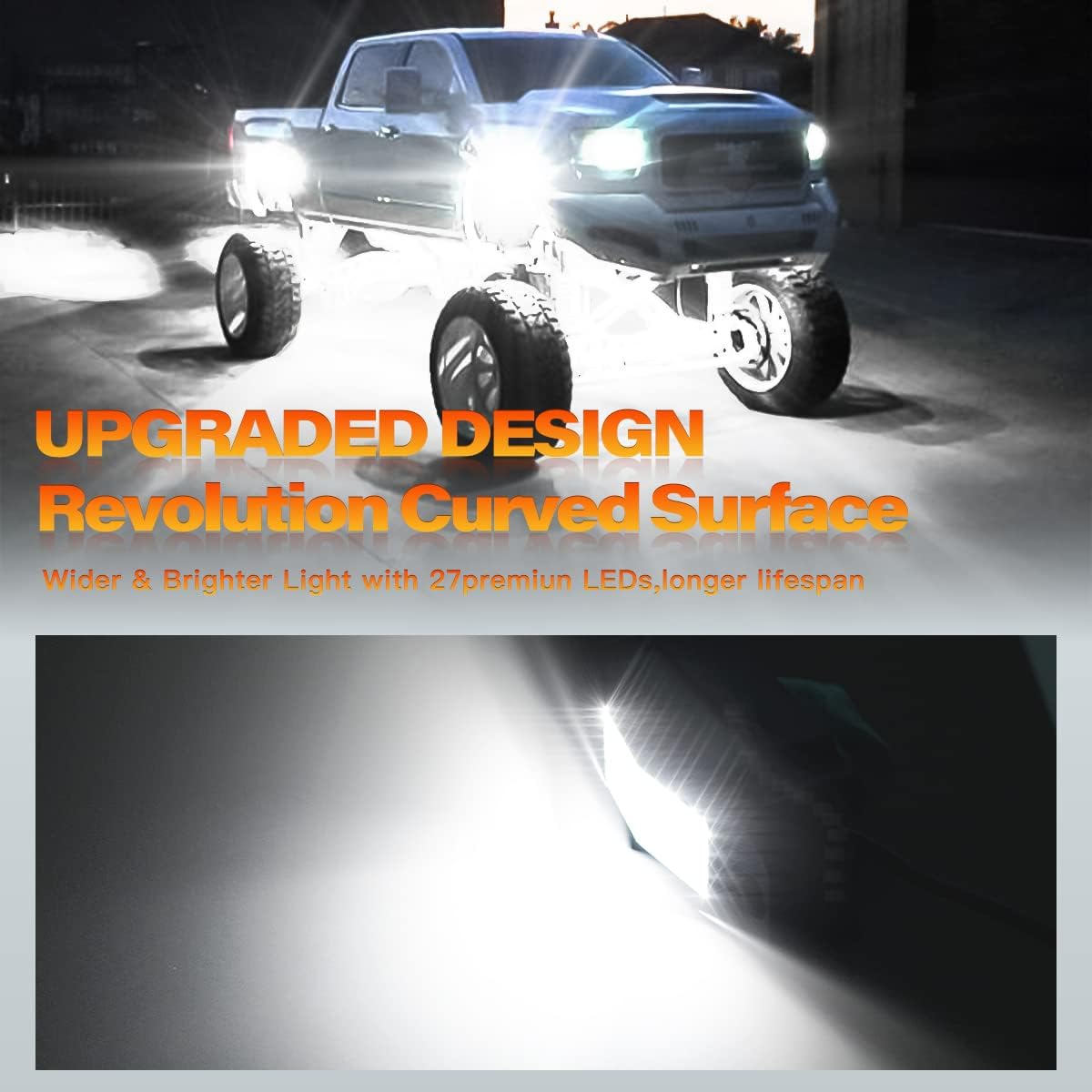 4Pods LED Rock Lights White with 23FT Harness Switch Fuse kit A1206