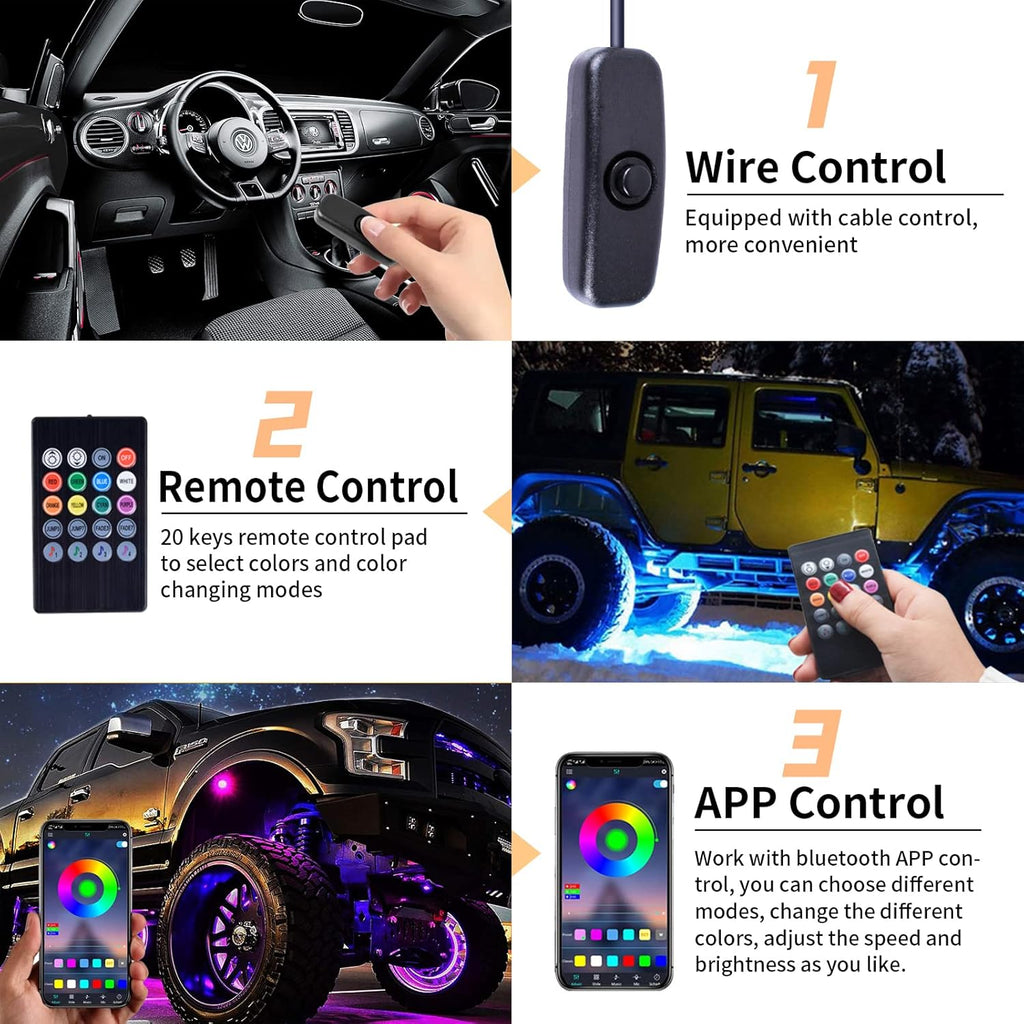 RGB LED Rock Lights Multicolor Neon Underglow Light Kit 10 Pods Pack of 2 D836