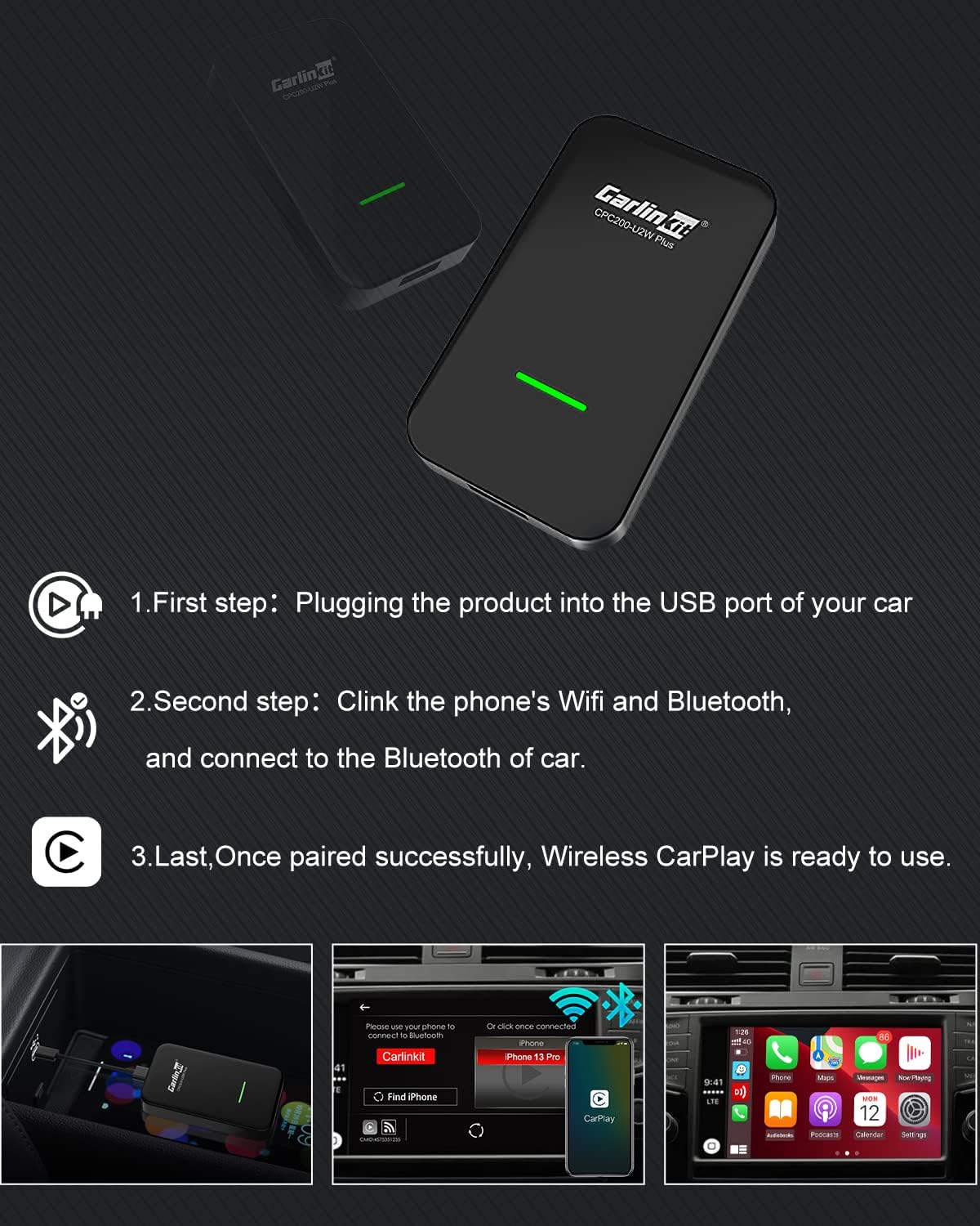Wireless CarPlay Adapter with 2 USB Cables D194802