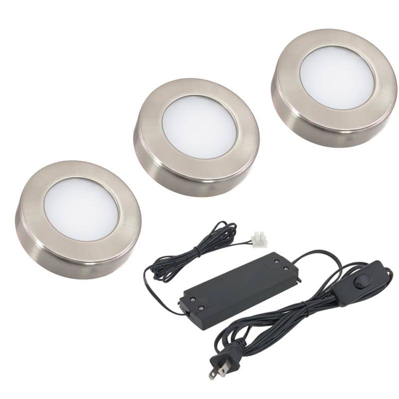 12V Nickel LED Puck Light Kit, Pack of 3 N373