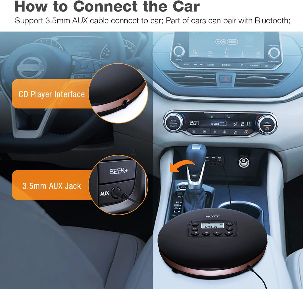 Bluetooth Portable CD Player with Stereo Headphones W673