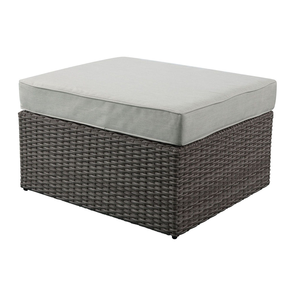 Beige Fabric Patio Sofa & Ottoman with 2 Pillows I9843
