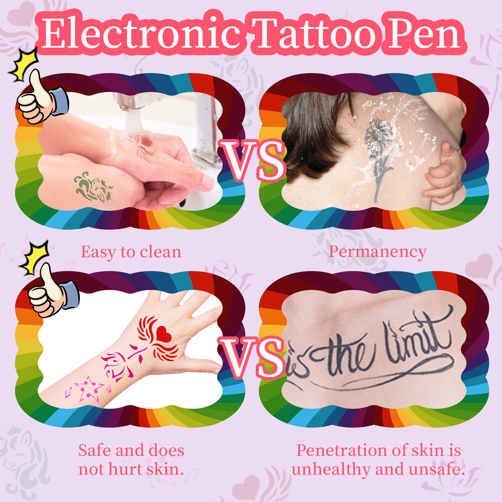 Temporary Tattoos Art Kit with Tattoo Pen for Kid Girl E55924