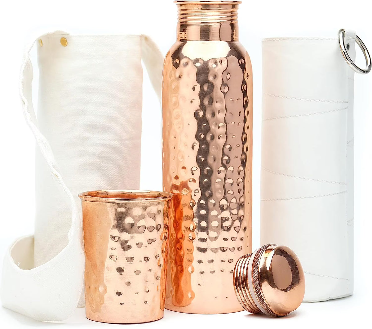Copper Water Bottle with Copper Tumbler, Carrying Bag & Deco Sleeve L6598
