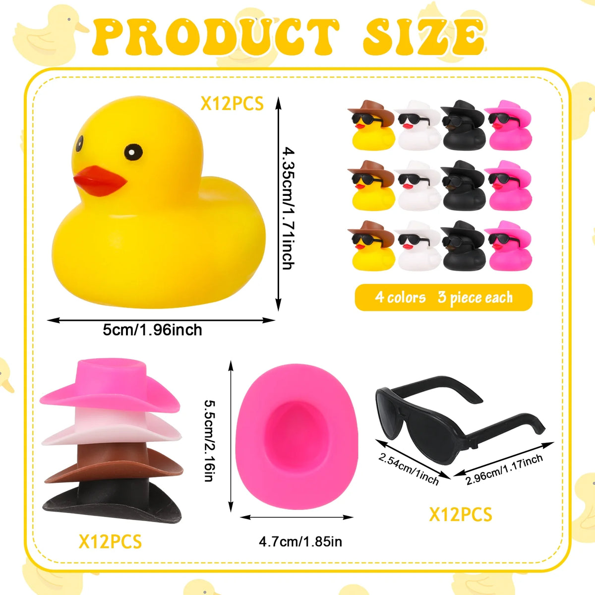 12 Pack Cowboy Rubber Duck with Hat and Sunglasses C8139