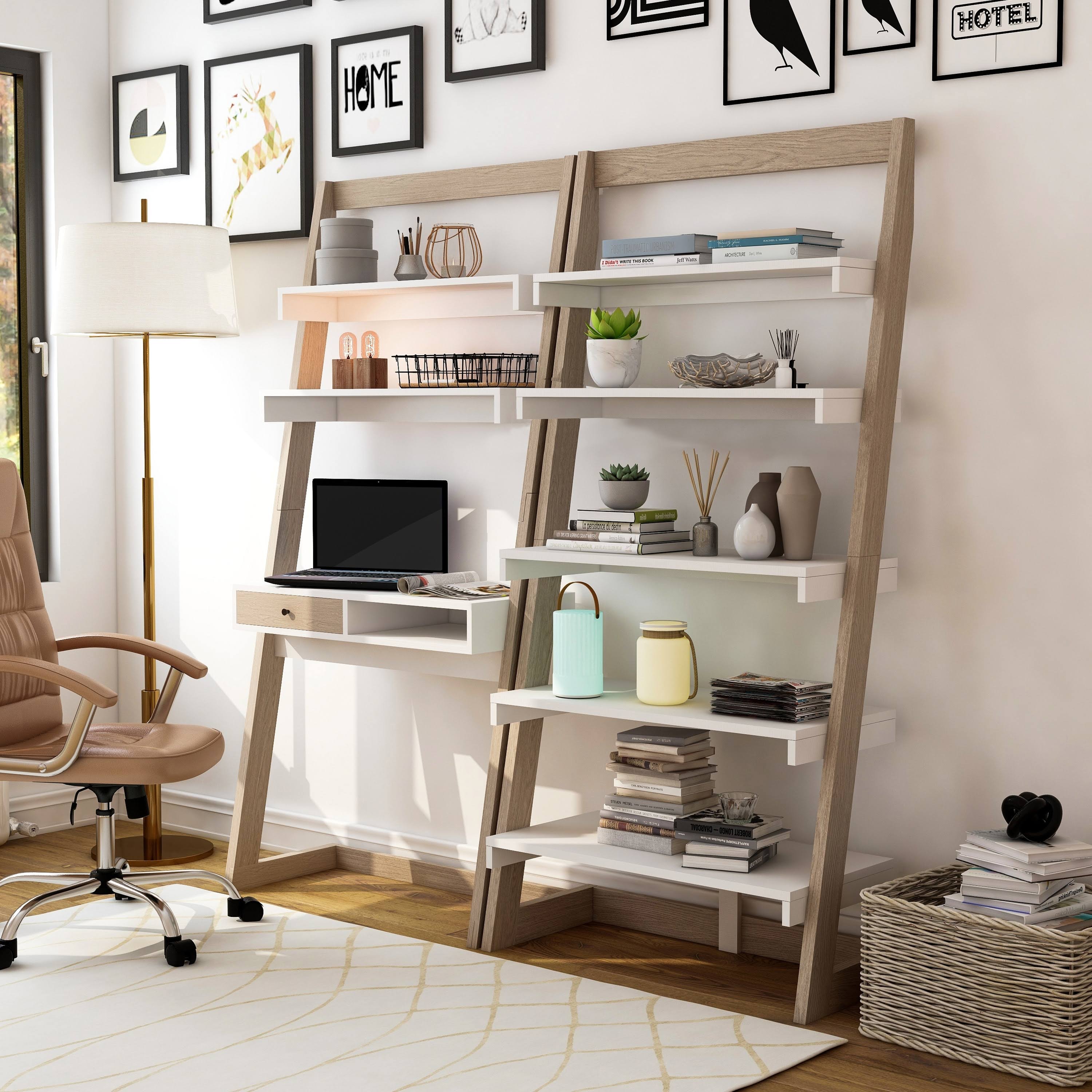 Weathered White 2-Piece Desk with Bookcase Set K1805