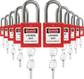 Red Keyed Alike Padlocks, 10 Pack, Stainless Steel Shackle F706295