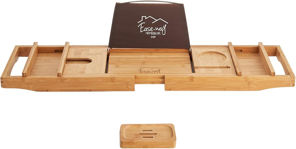 Bamboo Bathtub Caddy Tray with Book Holder and Soap Dish, Extendable, Natural, Pack of 2 L75247