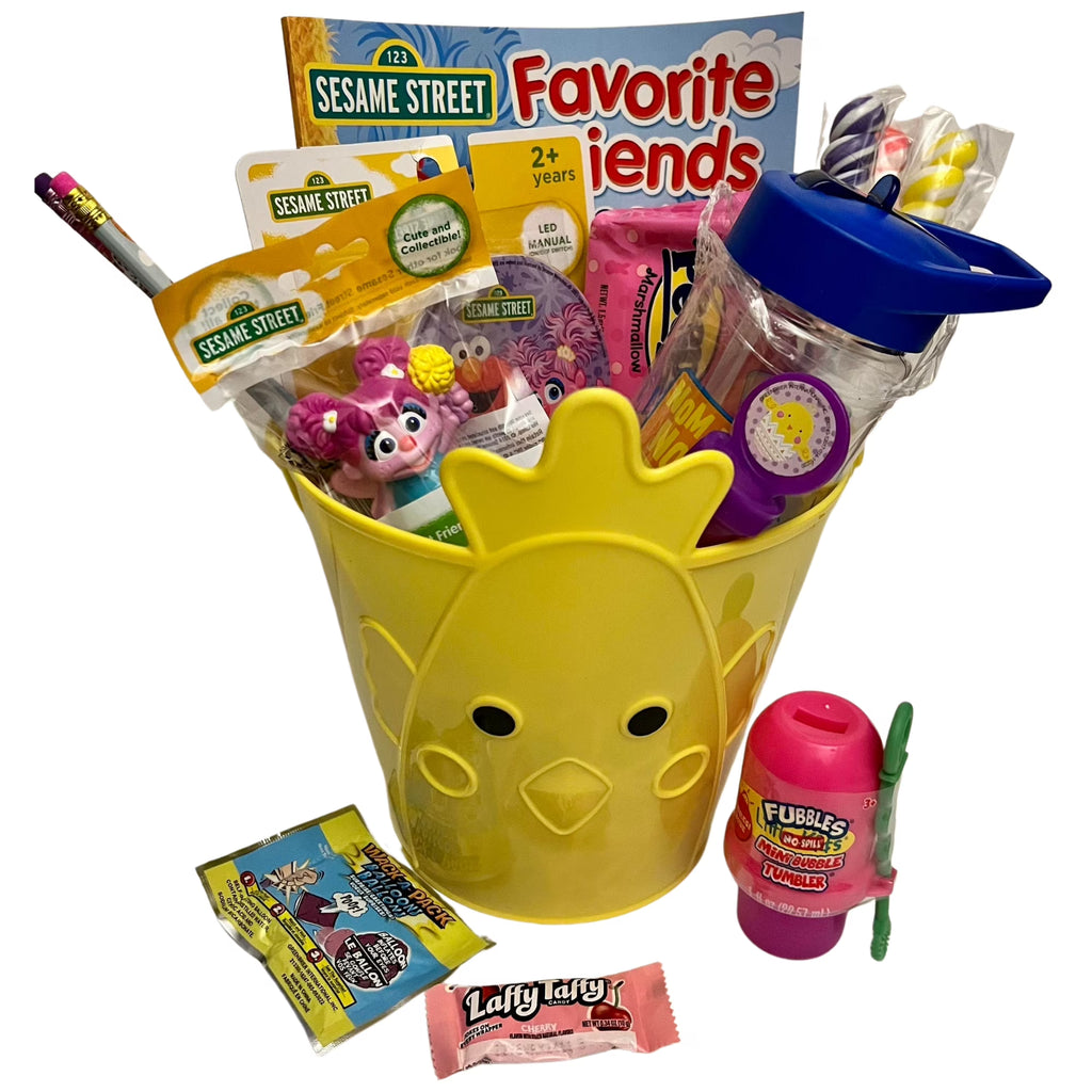 Sesame Street Easter Basket with Collectible Toy Tumbler Led Night Light Coloring Book Bubbles Candies A544404