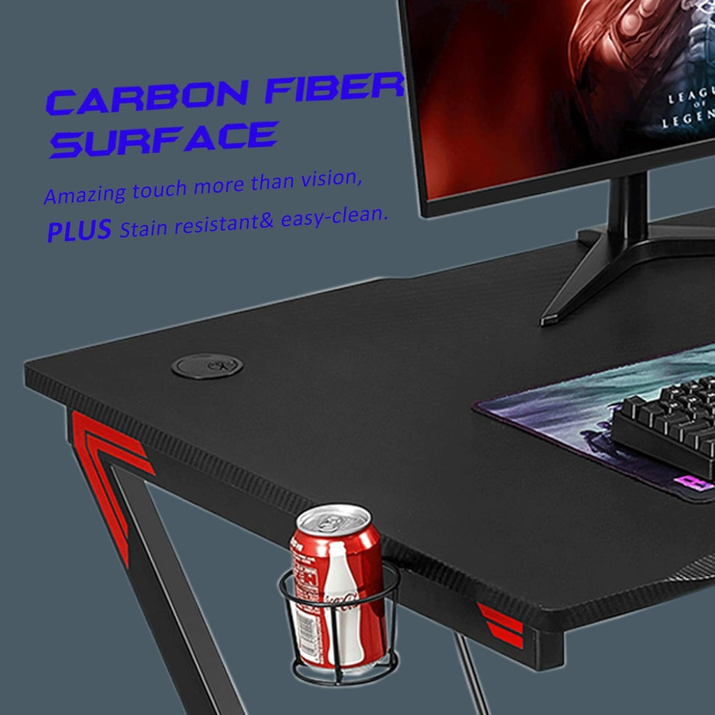 45 inch Carbon Fiber Gaming Desk with Headphone Hook, Cup Holder and Cable Management Holes V24036