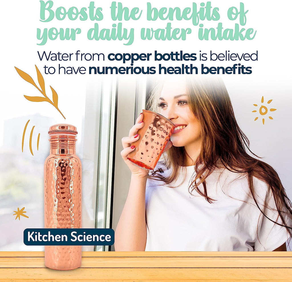 Copper Water Bottle with Copper Tumbler, Carrying Bag & Deco Sleeve L6598