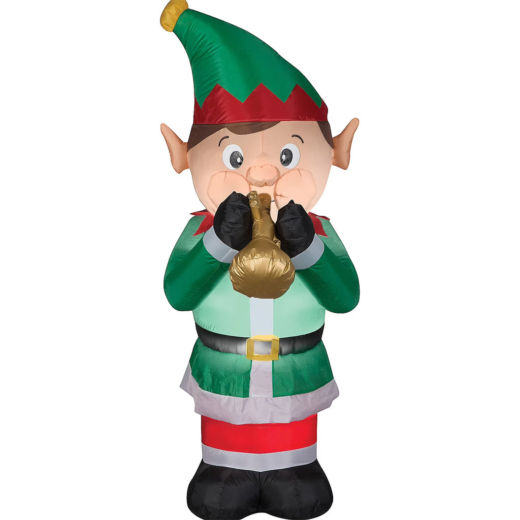 Inflatable Animated Elf Playing Trumpet LED Lighted Yard Decoration - 72 in N764