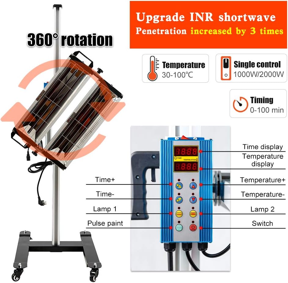 2000W Infrared Paint Curing Lamp with Stand 110V Z8161