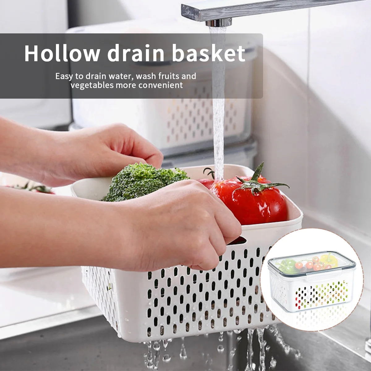3 Pack Refrigerator Organizer Food Containers with Lids and Drain Colanders H169