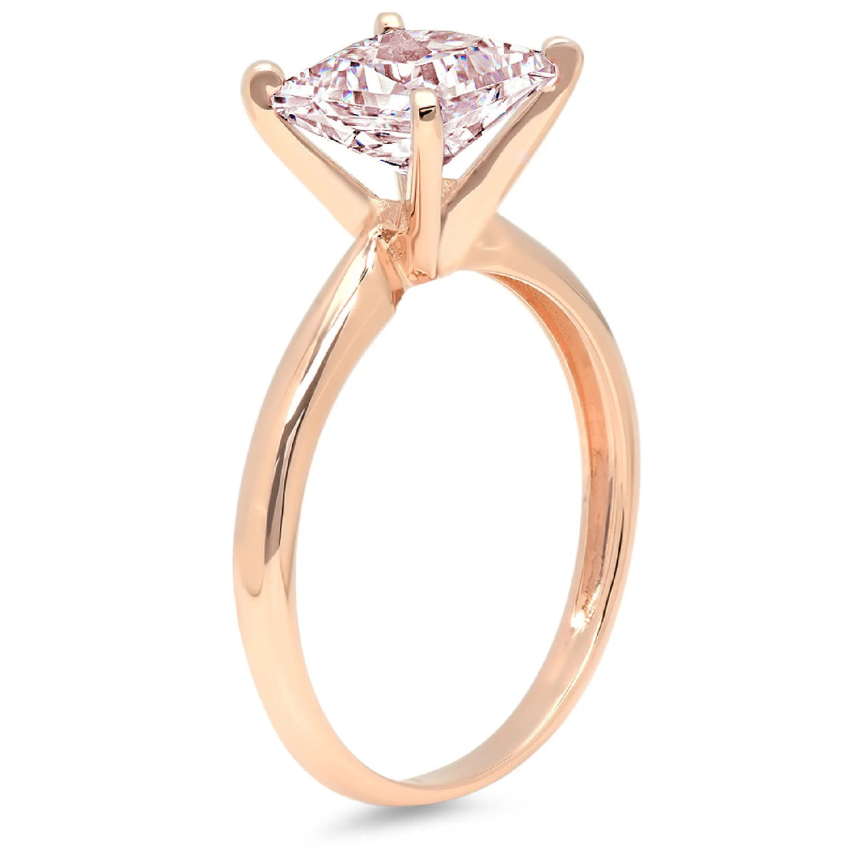 1.5ct Princess Cut Pink Simulated Diamond 18k Rose Gold Solitaire Ring Z1286