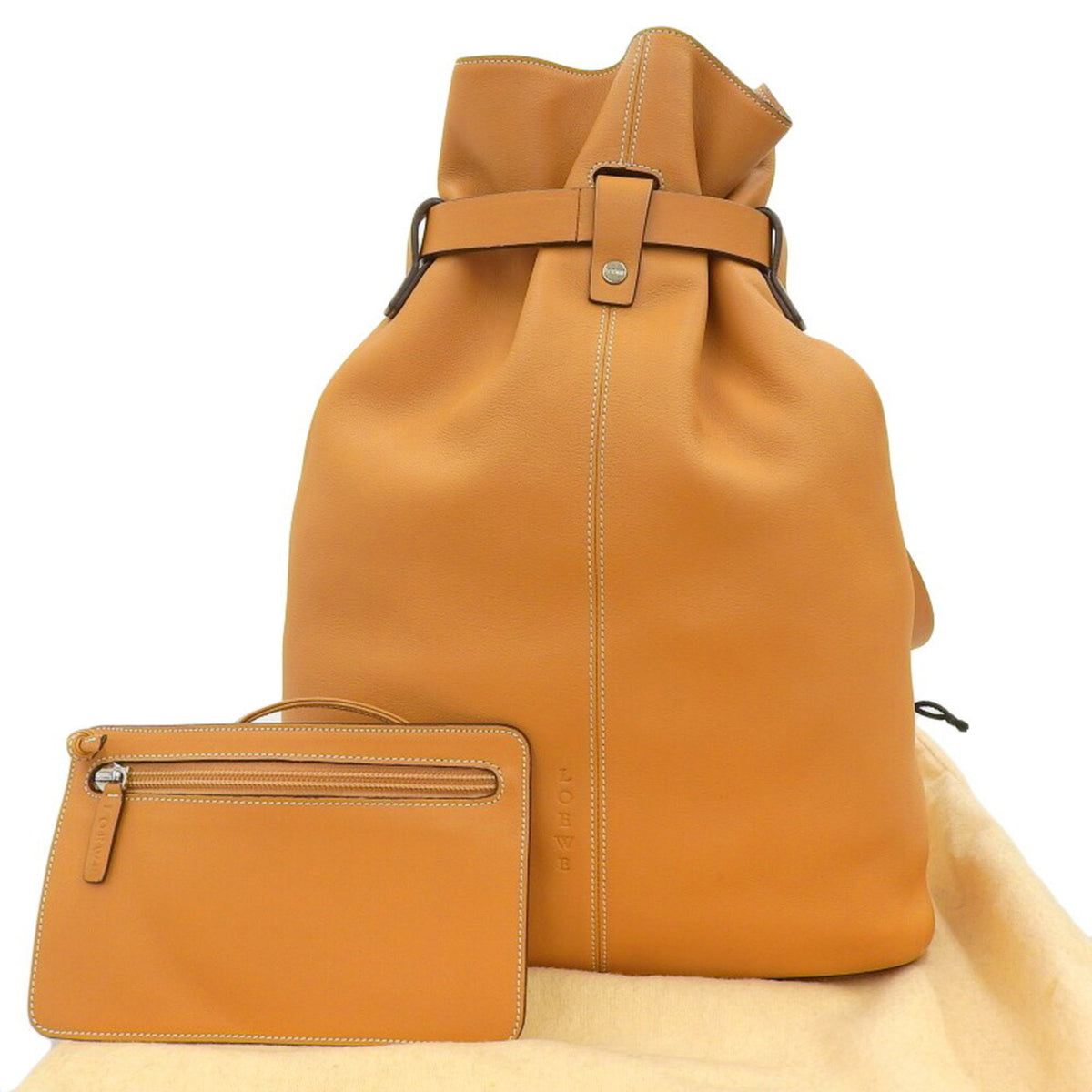 Camel Leather Drawstring Backpack H9412