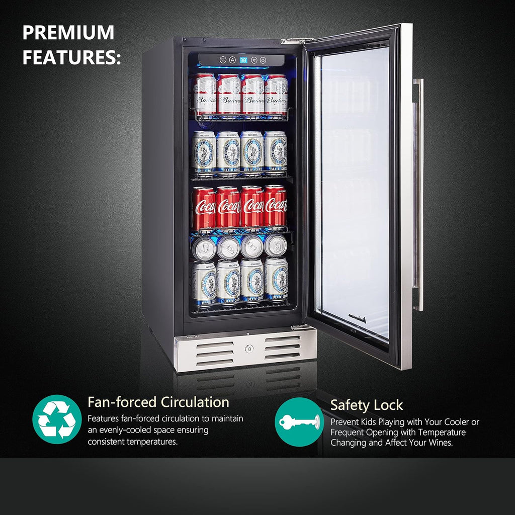 15" Beverage Cooler and Refrigerator, 96 Cans Capacity Mini Fridge D203