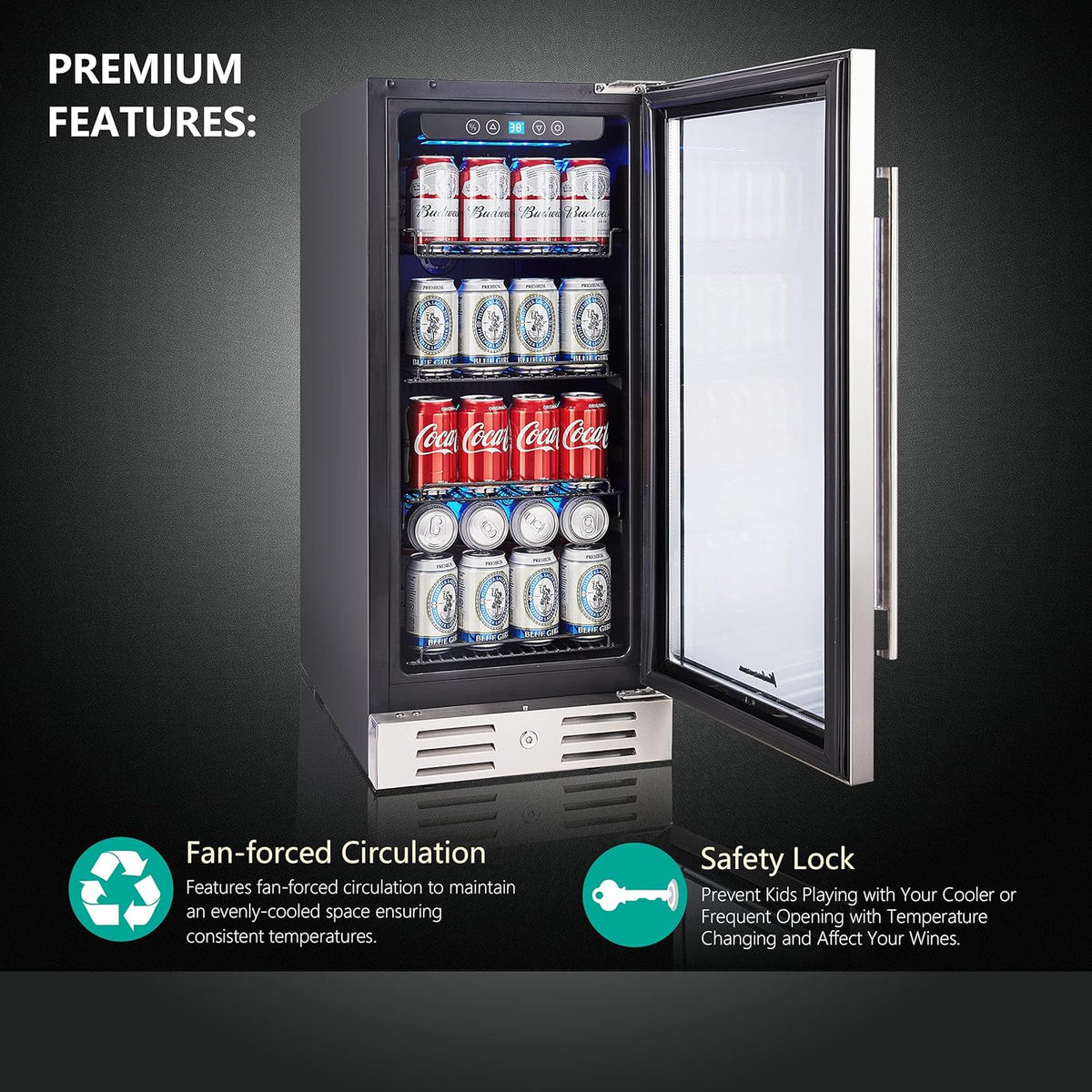 15" Beverage Cooler and Refrigerator, 96 Cans Capacity Mini Fridge D203