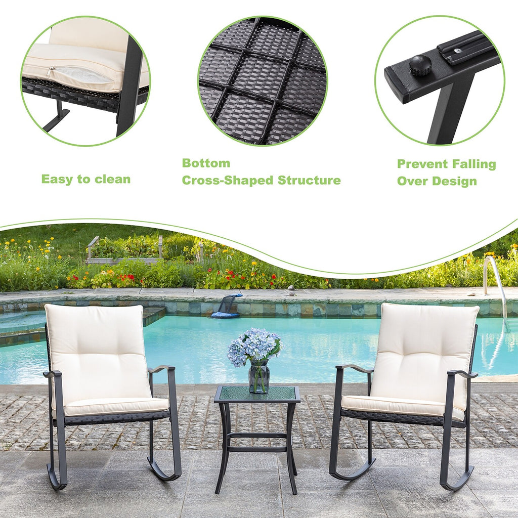 3 Piece Beige Outdoor Rocking Chair Set J21079