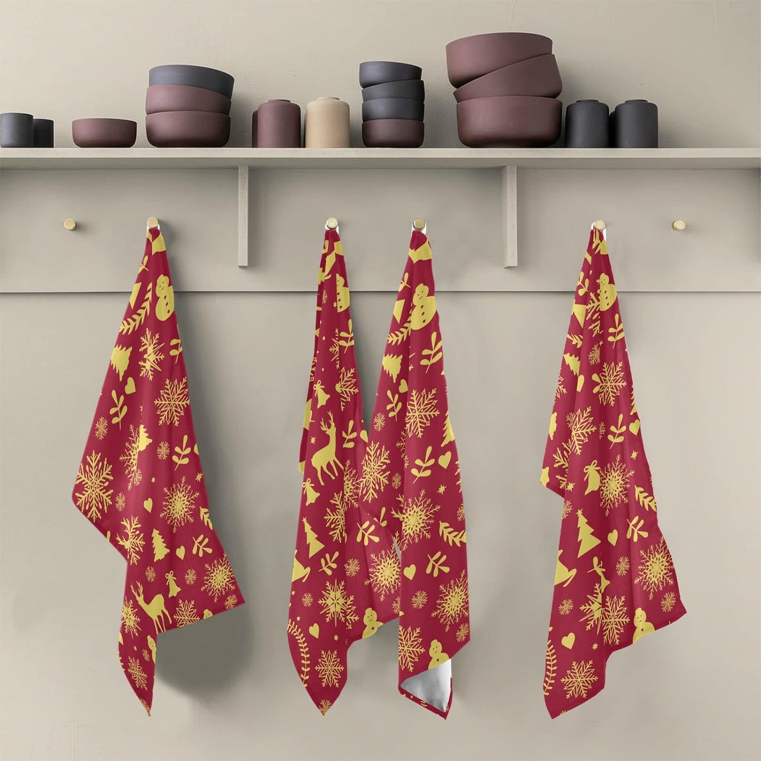 Reindeer Bells Snowflakes Kitchen Towels Set of 4 Ultra Absorbent 28'' x 18'' O397138