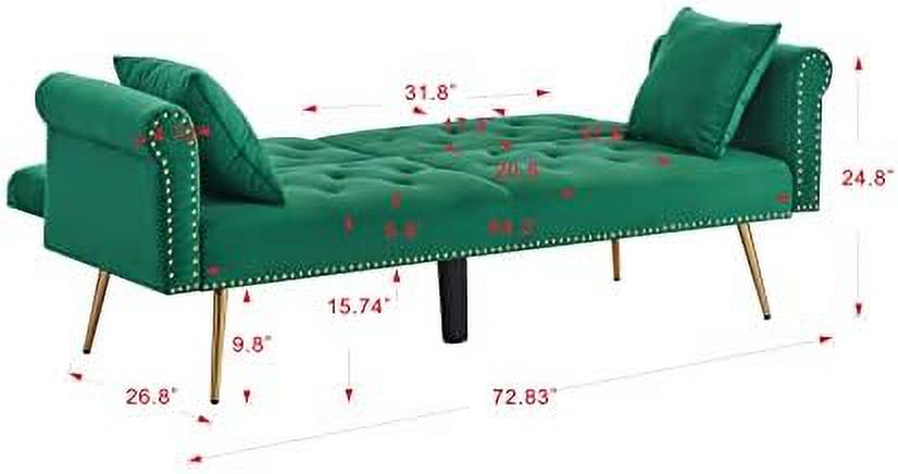 Modern Velvet 2 in 1 Futon Sofa Bed with 2 Pillows U933