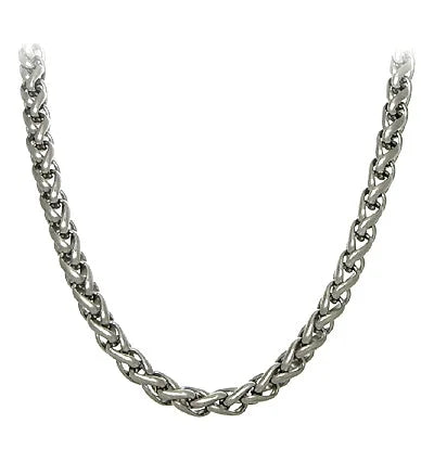 Titanium 7MM Wheat Chain Link Matte Finish Gray Necklace 18" M813018