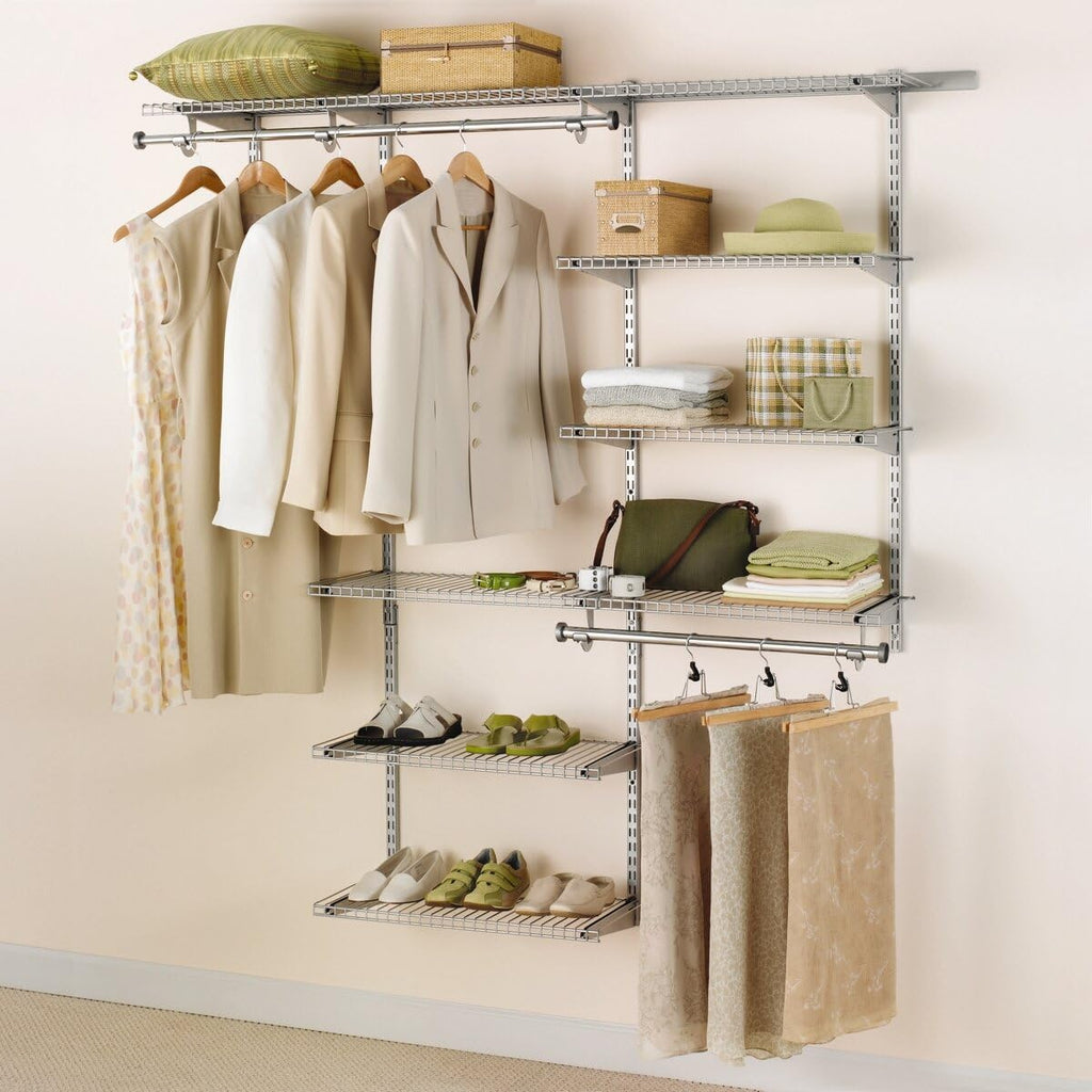 White Wire Shelving Kit with Expandable Shelving and Telescoping Rods G783011
