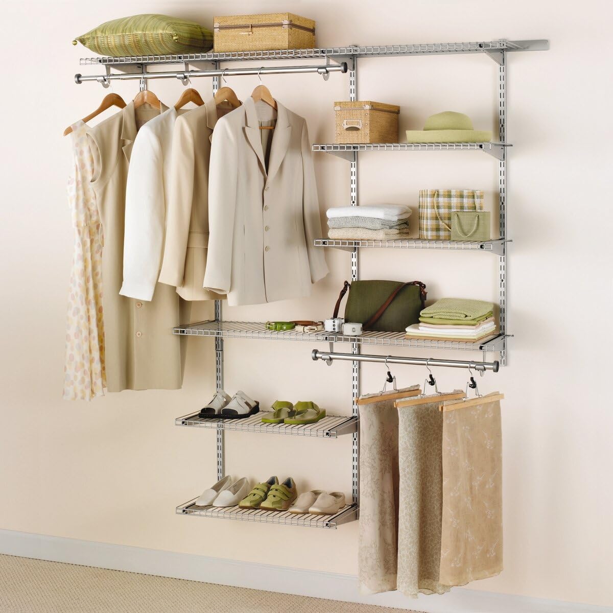White Wire Shelving Kit with Expandable Shelving and Telescoping Rods G783011