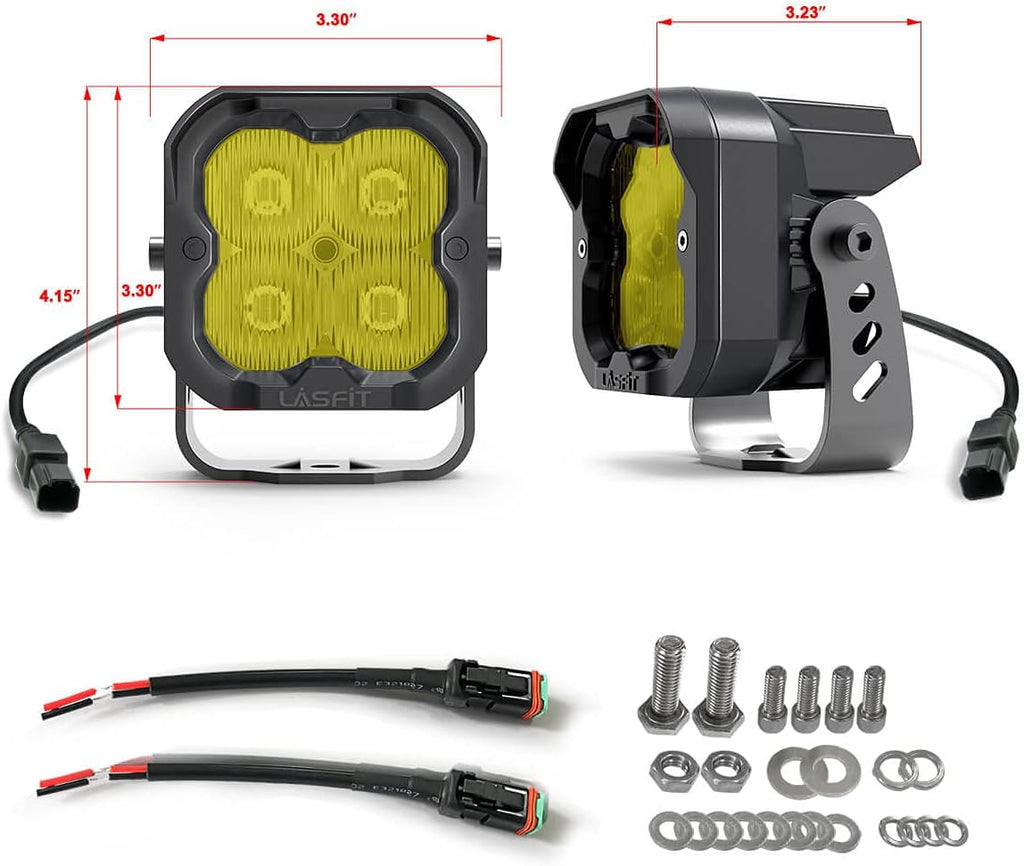 Yellow 3inch 2pcs 18W 3700K Led Pod Lights with Breather Q6414