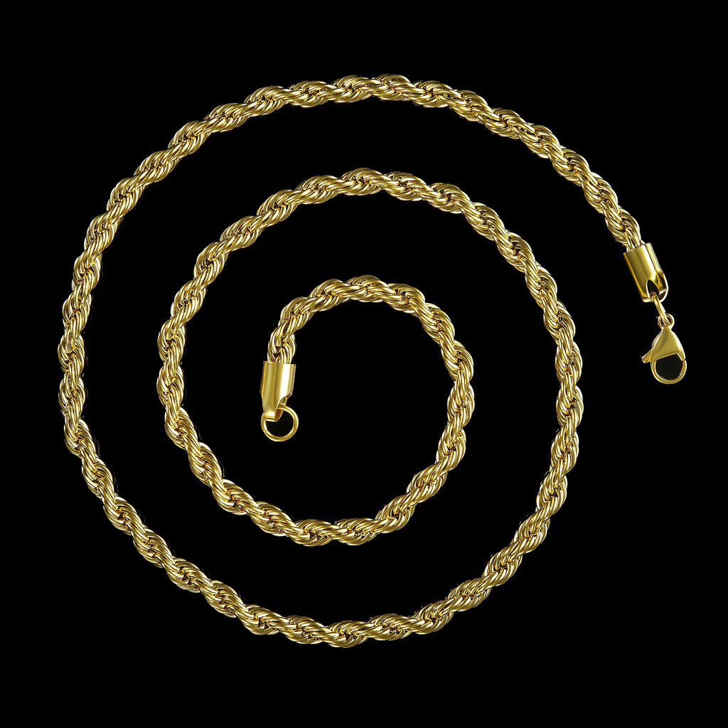 Gold Plated Stainless Steel Rope Chain Necklace 6mm 26" B902