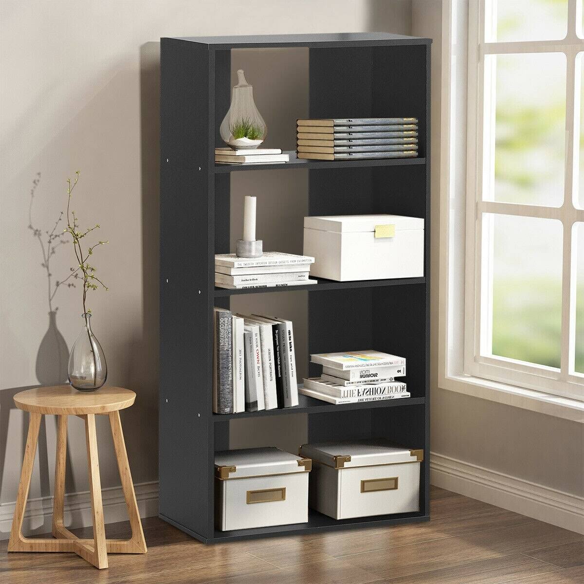 Black 4-Tier Bookcase with Adjustable Shelves Z69122