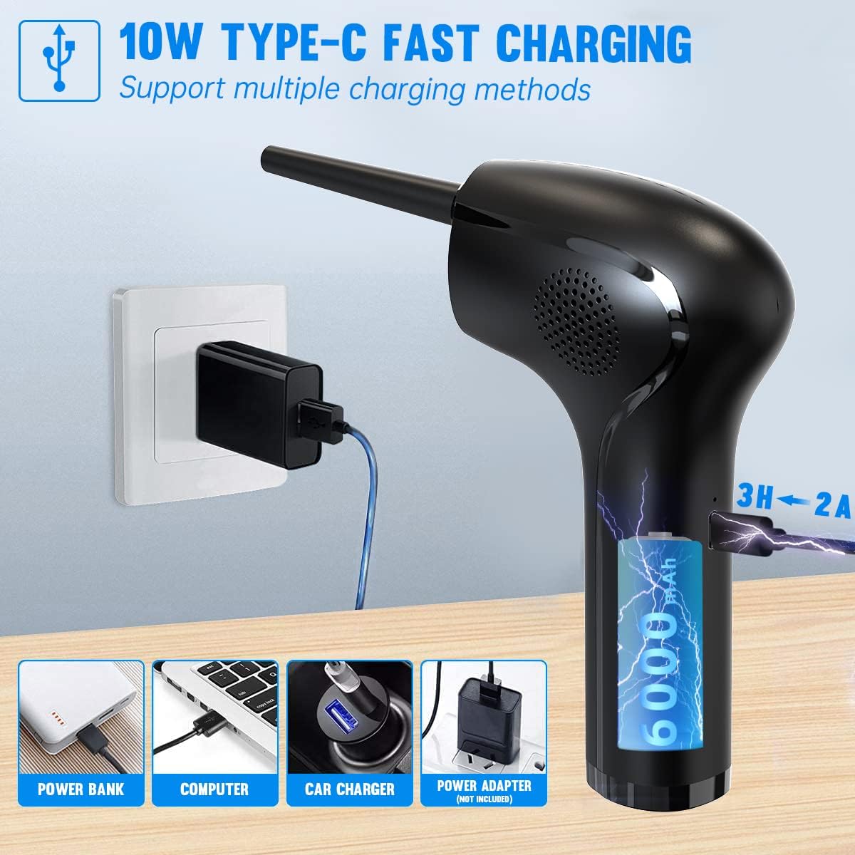 Cordless Electric Air Duster with Led Light, 6000mAh, Pack of 2 L766673