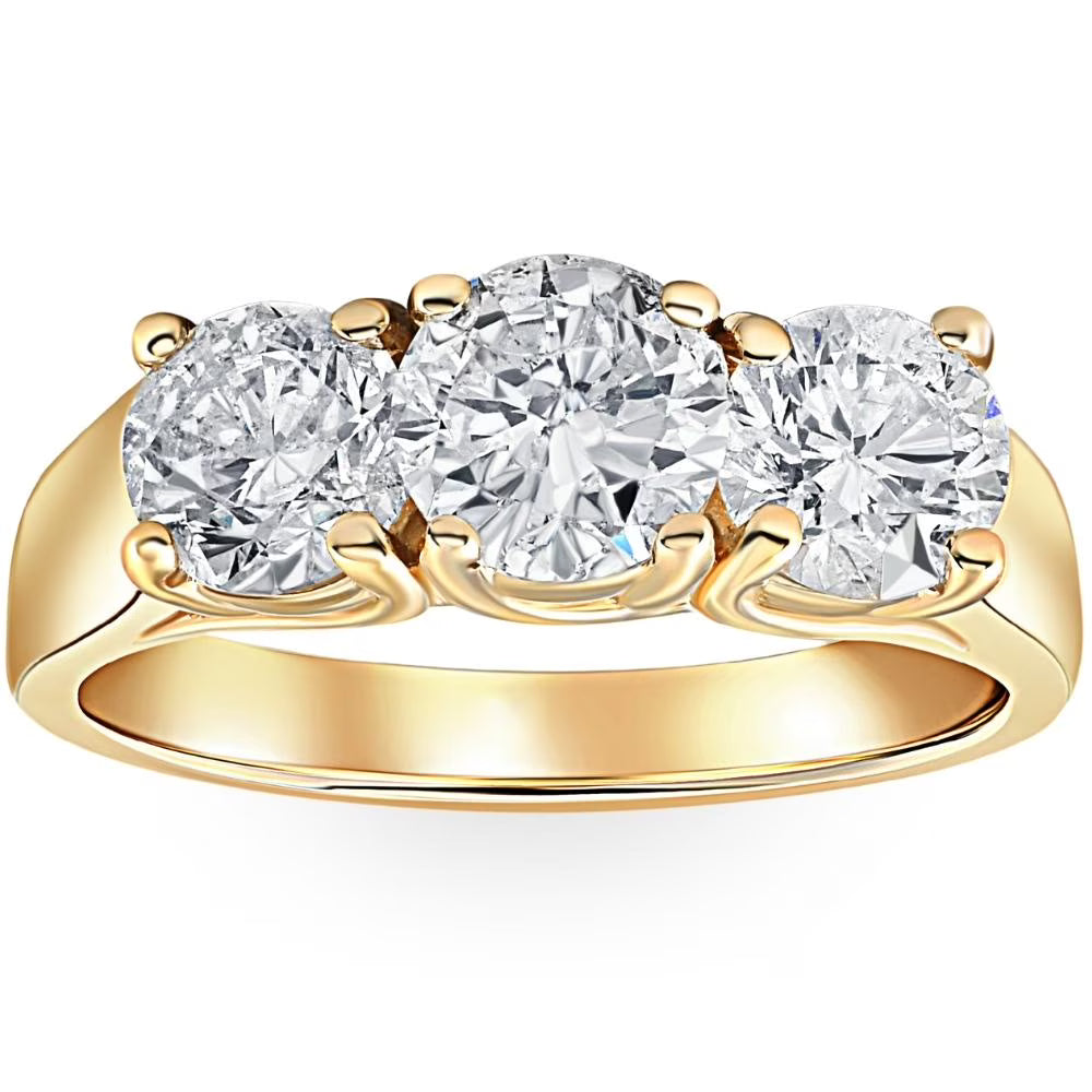 3ct Diamond Three Stone Ring 14k Yellow Gold U906