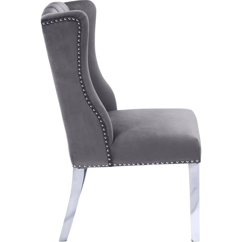 Grey Velvet Chrome Dining Chair (Set of 2) B2608