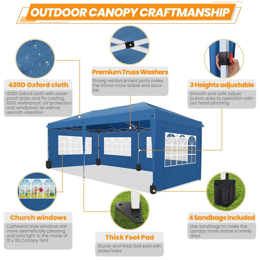 10'x20' Waterproof Commercial Pop up Canopy Tent with 4 Sandbags A4858
