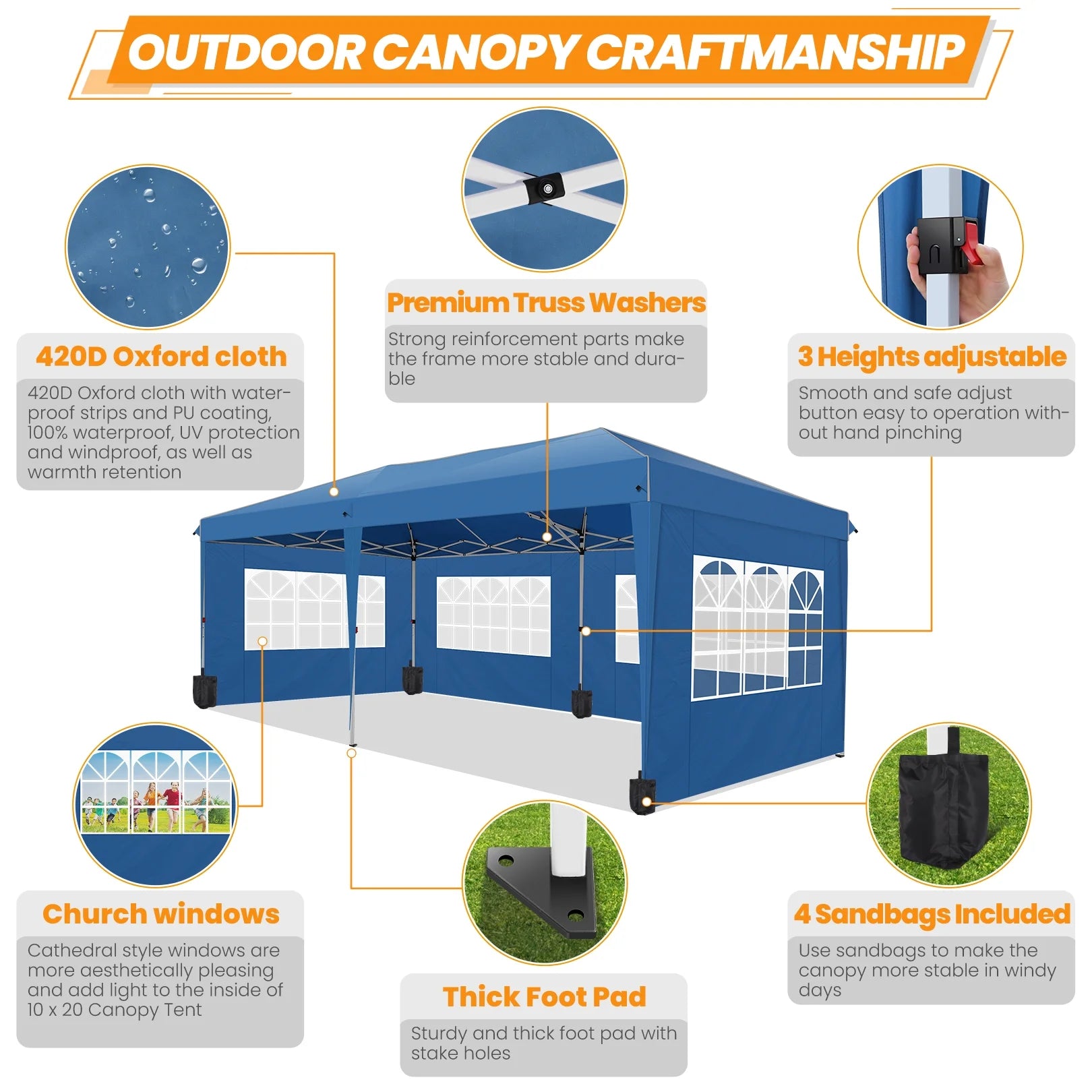 10'x20' Waterproof Commercial Pop up Canopy Tent with 4 Sandbags A4858