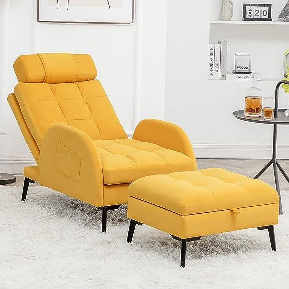 Yellow Velvet Accent Chair with Ottoman S910939