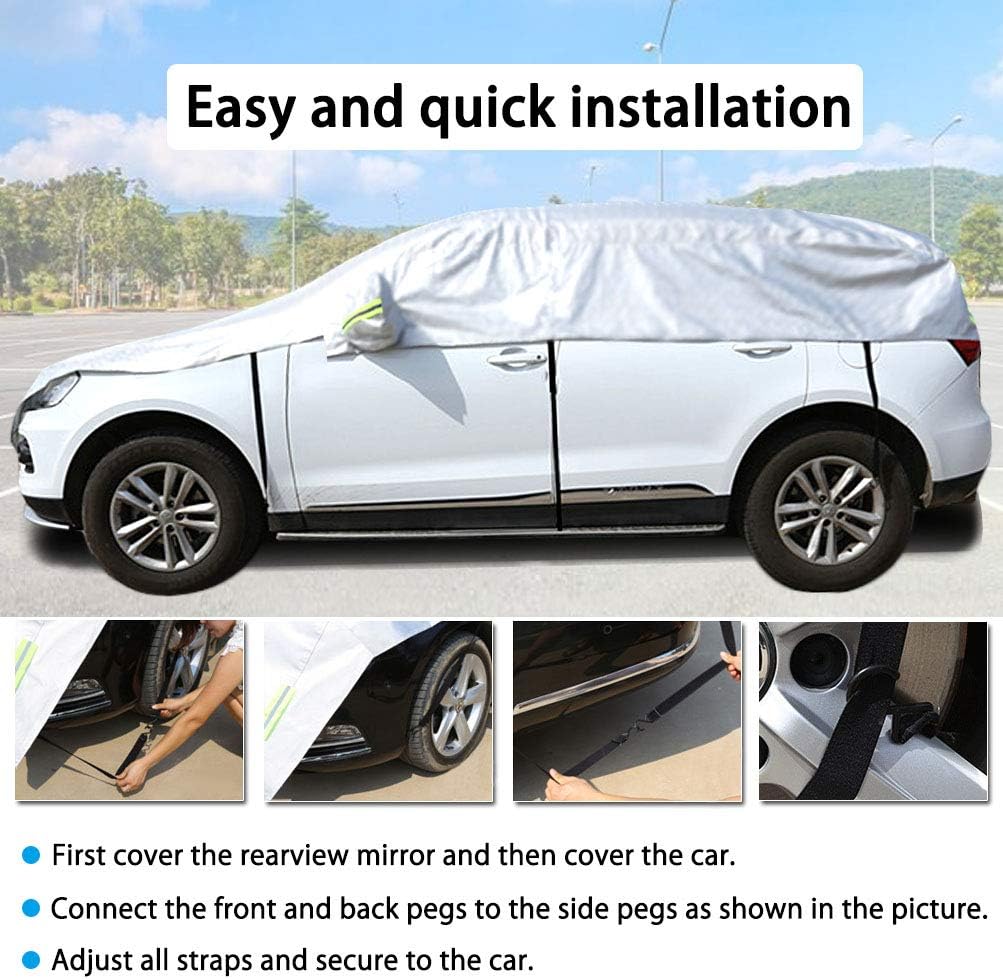 Half Car Cover with Cotton Waterproof Dustproof UV Resistant Snowproof Universal Fit Sedan Length 176'' to 194'' N441