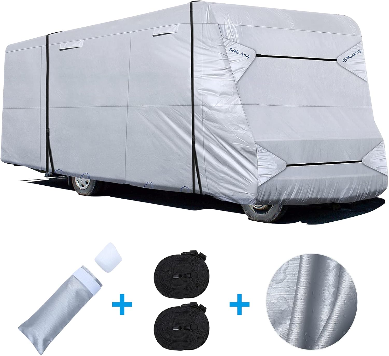 Rip-Stop Class C RV Cover Fits 26’-29’ Long RV, Waterproof Polyester with Gutter Covers, Adhensive Repair Patch Pack of 2 L165287
