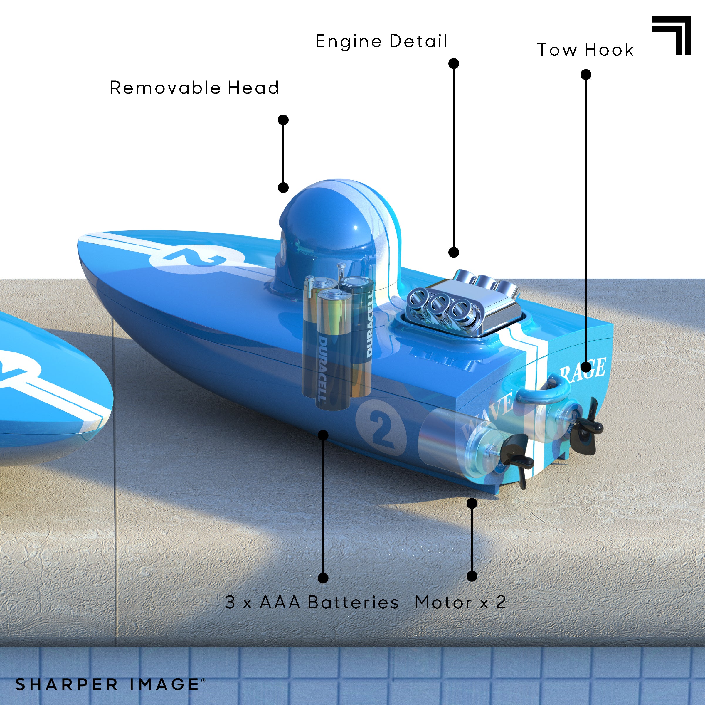 Blue Wireless Rechargeable Bumper Boat with Tow Rider X165861