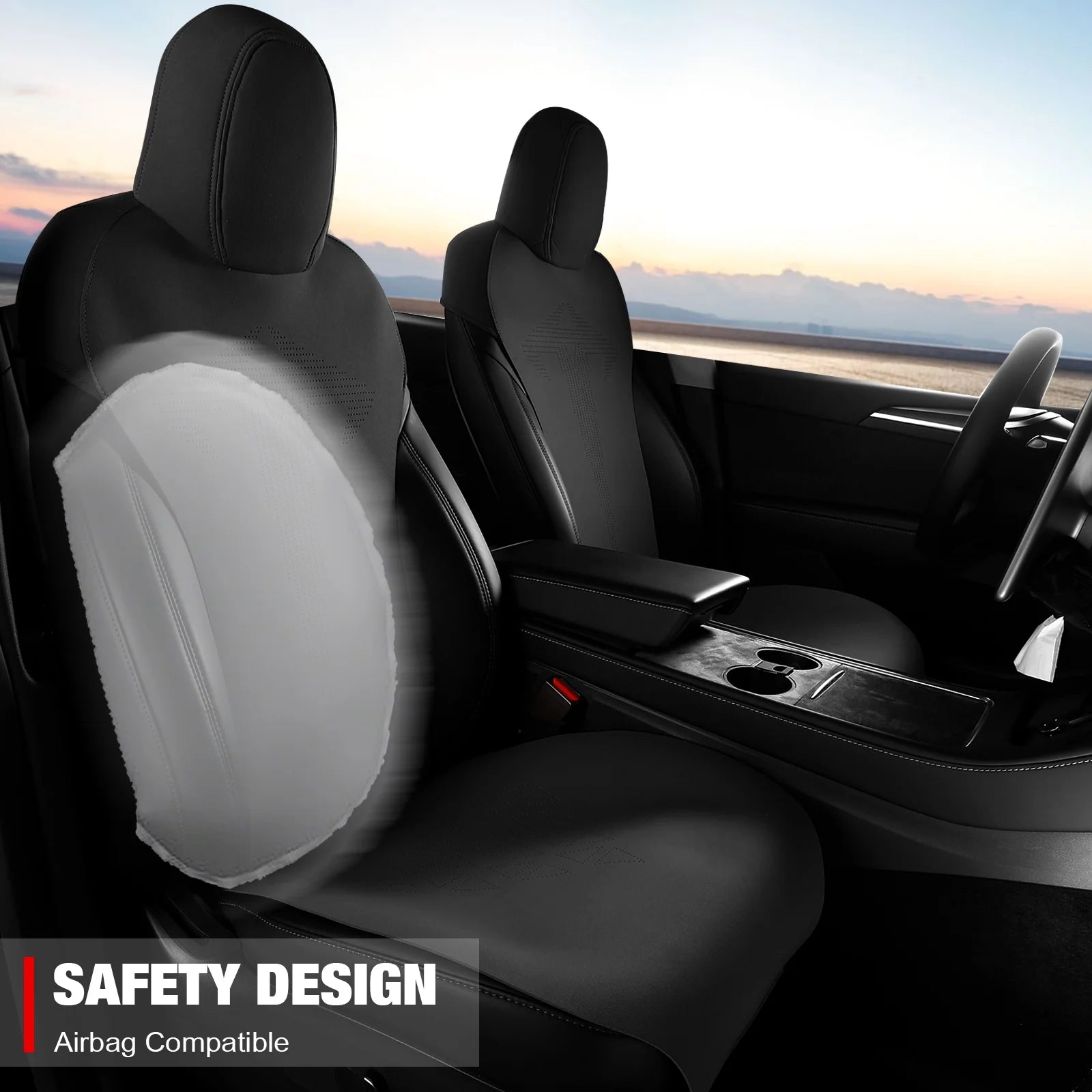 Black Suede Leather Seat Cover Cushions for Tesla Model 3 G409