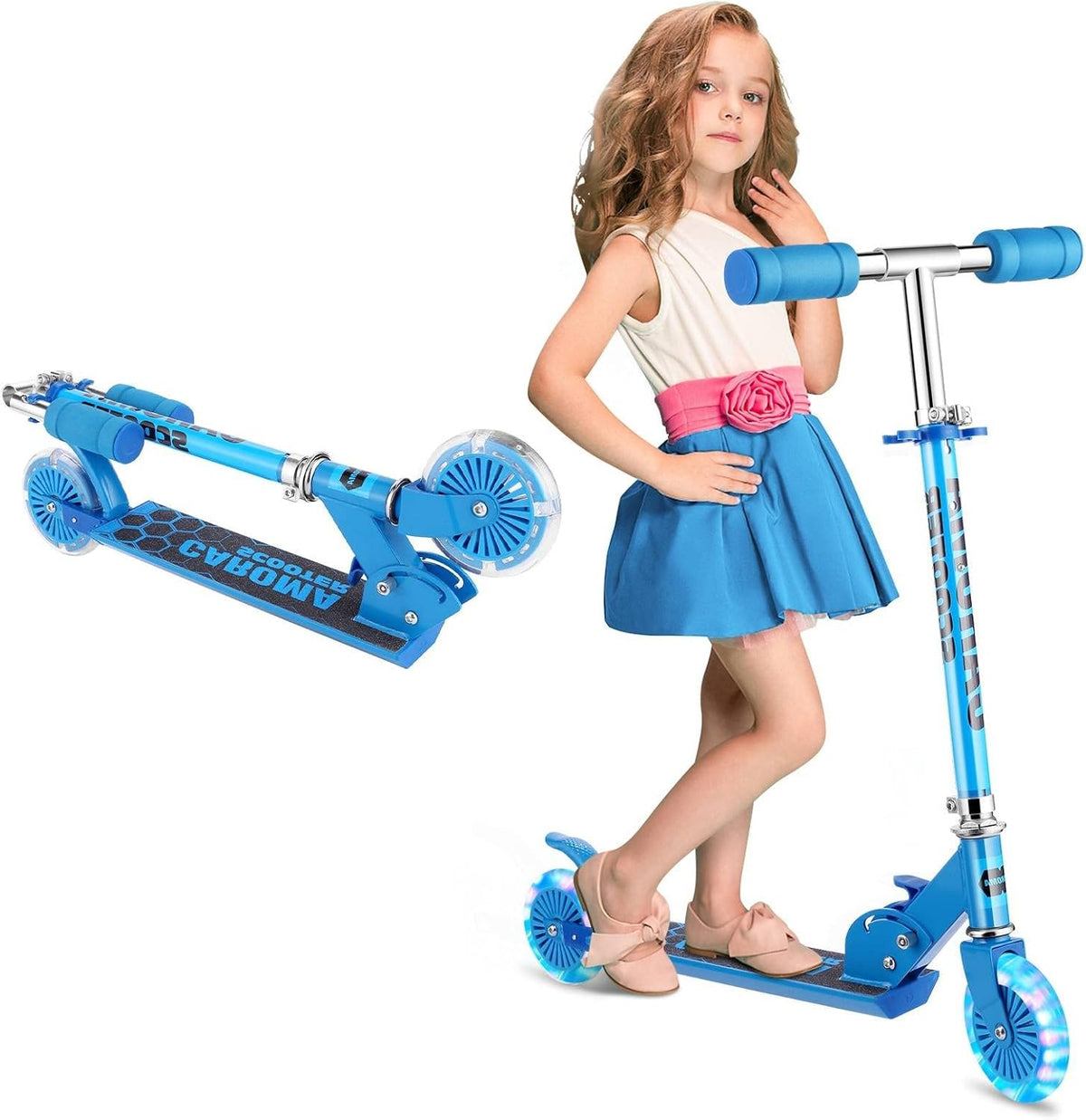 Folding Kick Scooter with Light Up Wheels and Rear Brake R5388