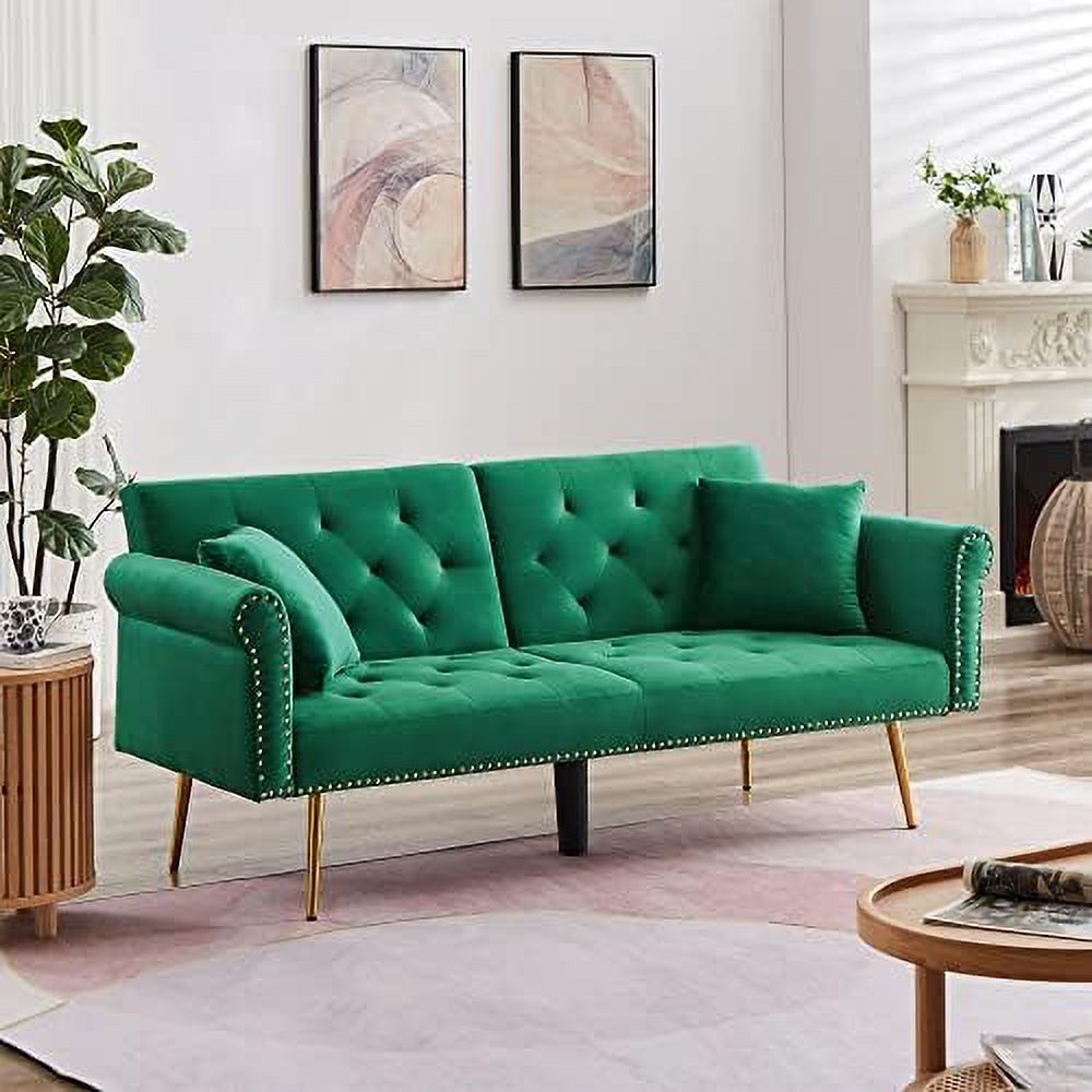 Modern Velvet 2 in 1 Futon Sofa Bed with 2 Pillows U933