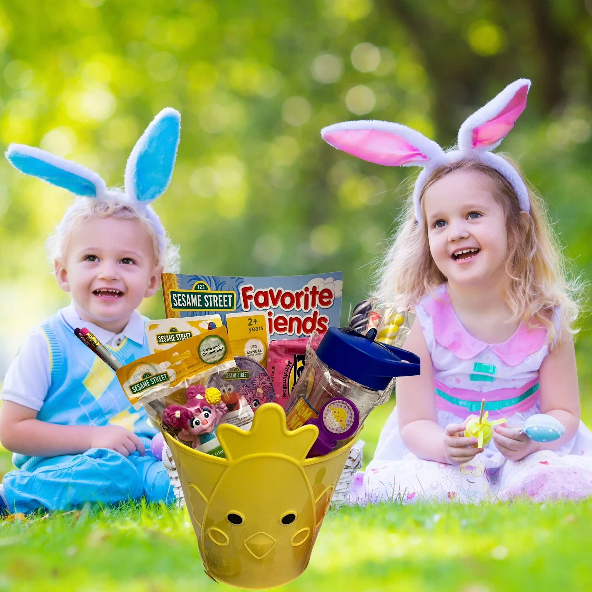 Sesame Street Easter Basket with Collectible Toy Tumbler Led Night Light Coloring Book Bubbles Candies A544404