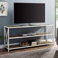 60 Inch Rustic Oak and White Wood Metal Bookcase E847378